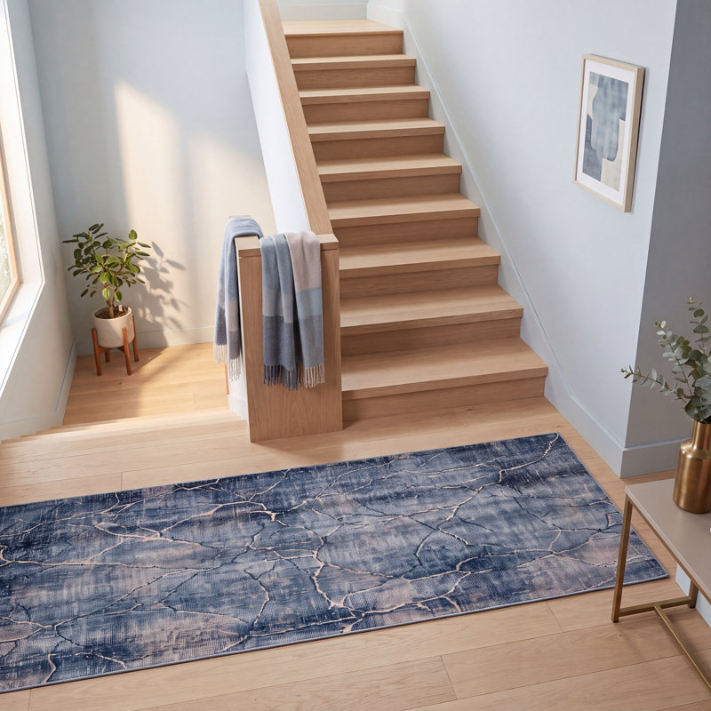 Tapis Abbey moderne à poils courts, style aquarelle abstraite, bleu marine, turquoise, gris, crème et rose, lavable à la machine, antidérapant, pour l'intérieur et l'extérieur, adapté aux animaux domestiques, idéal pour le salon, la chambre, la salle à manger, l'entrée, le couloir ou le bureau.