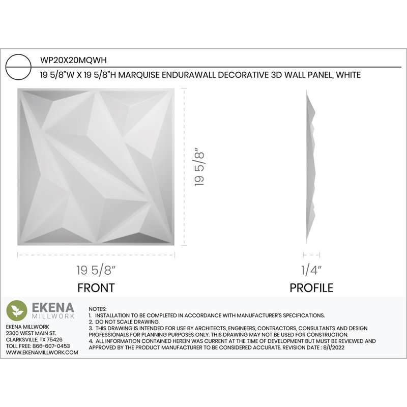 Panneau mural 3D blanc 19,7 po x 19,7 po Falkirk Ross, White