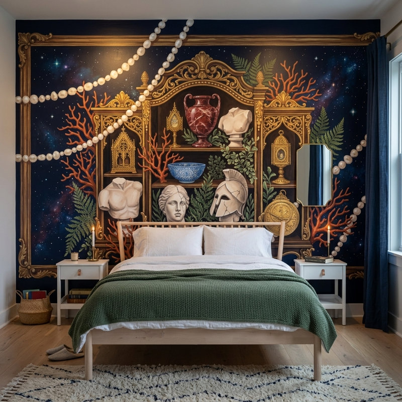 Décorations murales amovibles statues classiques bleu marine marine, Texturé non collé, 120 po x 96 po