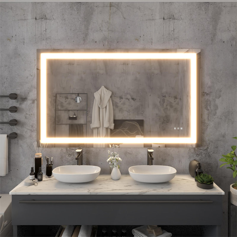 Miroir de salle de bain rectangulaire à DEL sans cadre, 60 po x 36 po, Rectangulaire