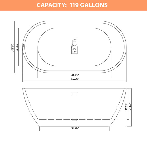 59.06 Inch Freestanding Acrylic Bathtub Dimension Blueprint