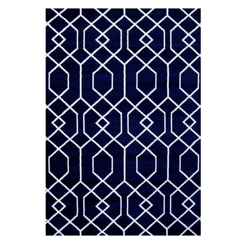 Tapis bleu à motif abstrait Friedegund, Rectangle 8 pi x 10 pi
