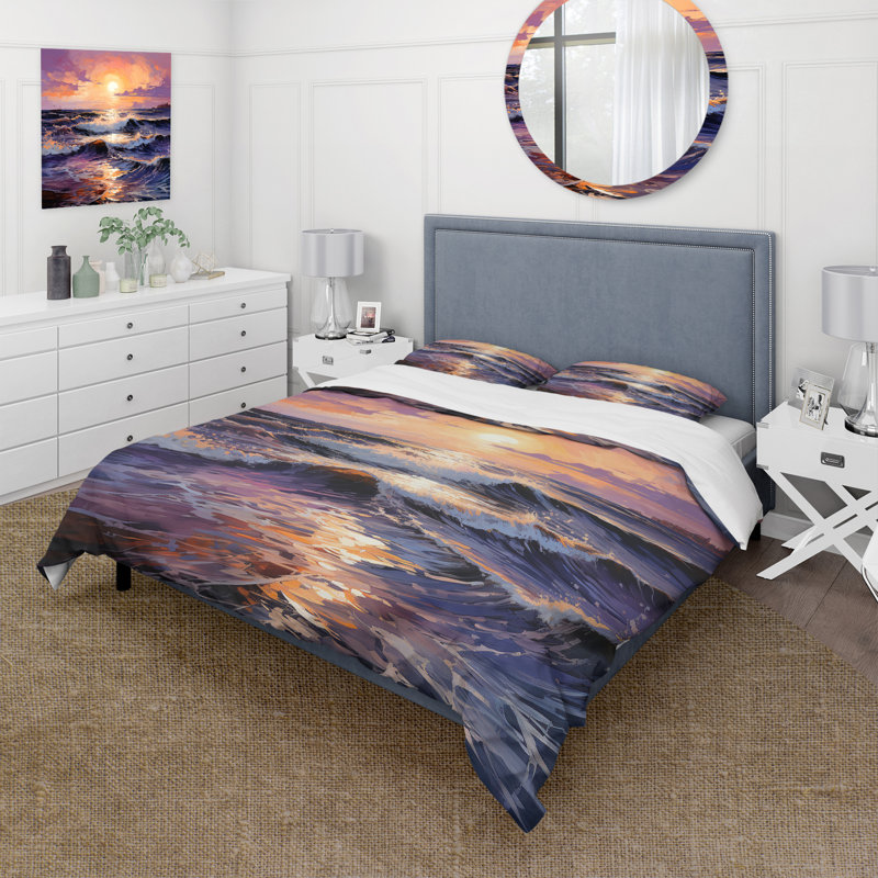 Ensemble de housse de couette jaune et mauve Sunset Embrace IV - Coastal Sunset, Housse de couette pour très grand lit