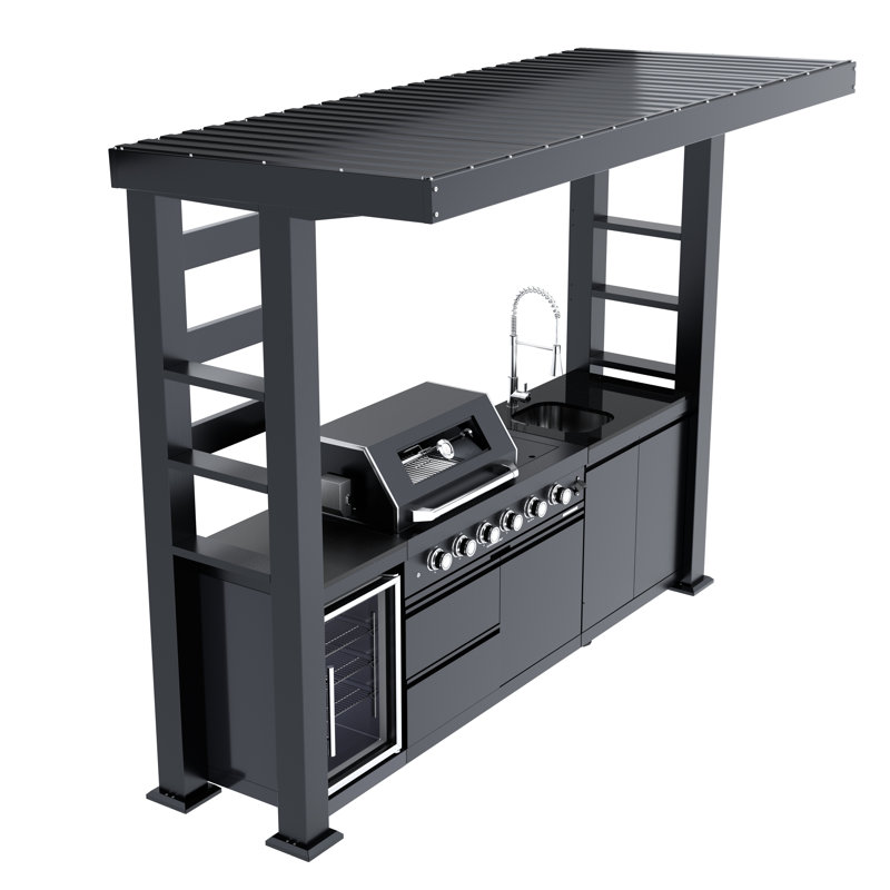 Îlot de barbecue à gaz 110 pouces à 4 brûleurs de 72 000 BTU de luxe en acier inoxydable avec finition noire, Noir