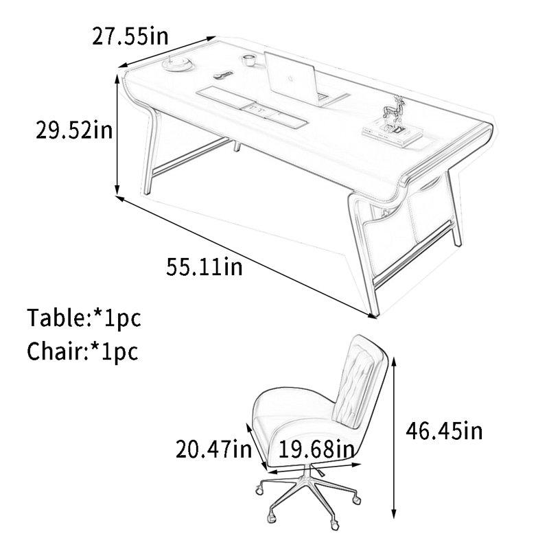 Bureau avec poches latérales et tiroirs doubles, Gris, H 29,52 po x l 55,11 po x P 27,55 po