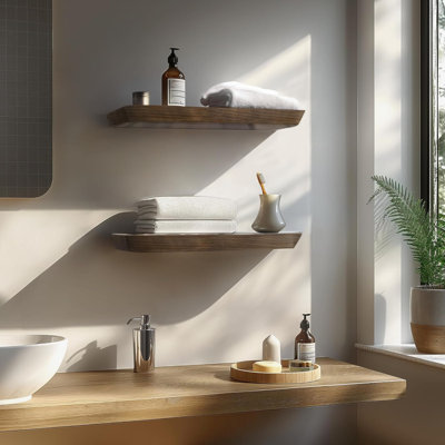 2-Set 16 Inch Wood Floating Shelves - 8 Inch Deep American Walnut Matte Shelves For Bathroom/Bedroom/Kitchen/Living Room