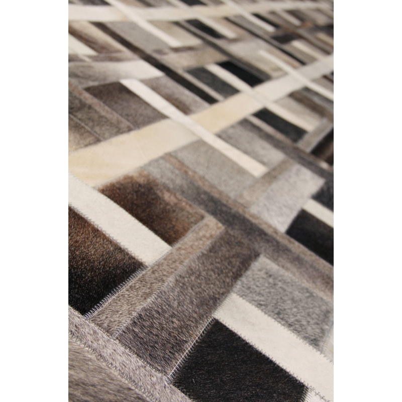Natural Hide Cowhide Geometric Area Rug, Rectangle 5' x 8'