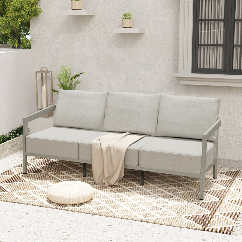Heitzman 3-Seat Aluminum Patio Sofa with Cushions