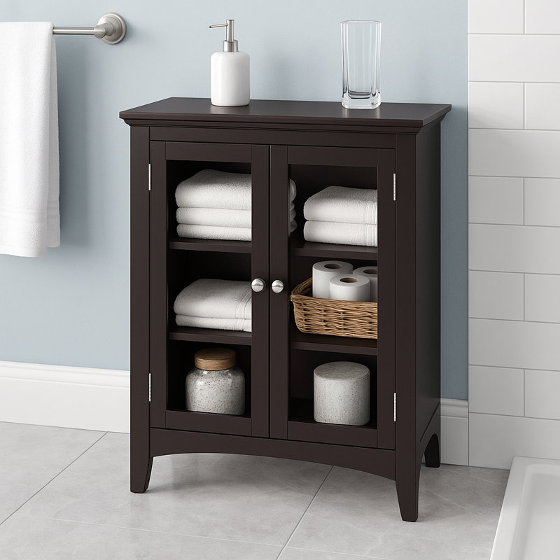 Allare Freestanding Two-Door Accent Floor Storage Cabinet for Bathroom Organization, Espresso