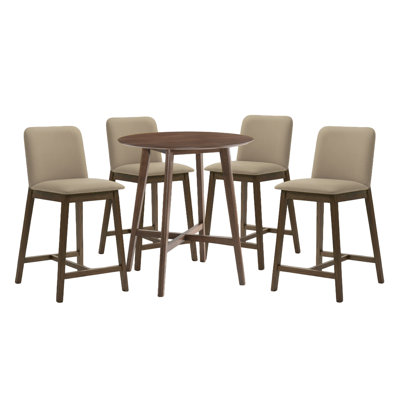 Wicklund 5-Piece Wood Bar Set In Night Wenge Finish And Muted Khaki Seats