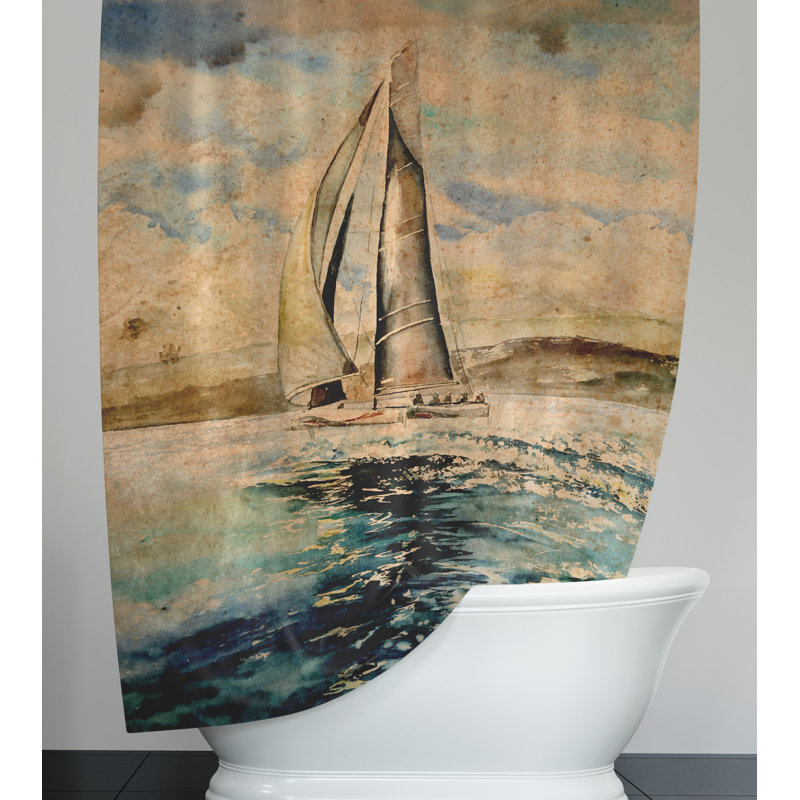 Rustic Weathered Sailboat Shower Curtain, 83" H x 70" W