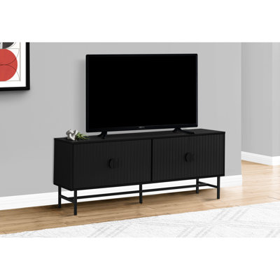 Meuble télé 60 po, stratifié noir moderne et métal, centre multimédia avec rangement pour les armoires de chambre à coucher et de zones de vie, pièce