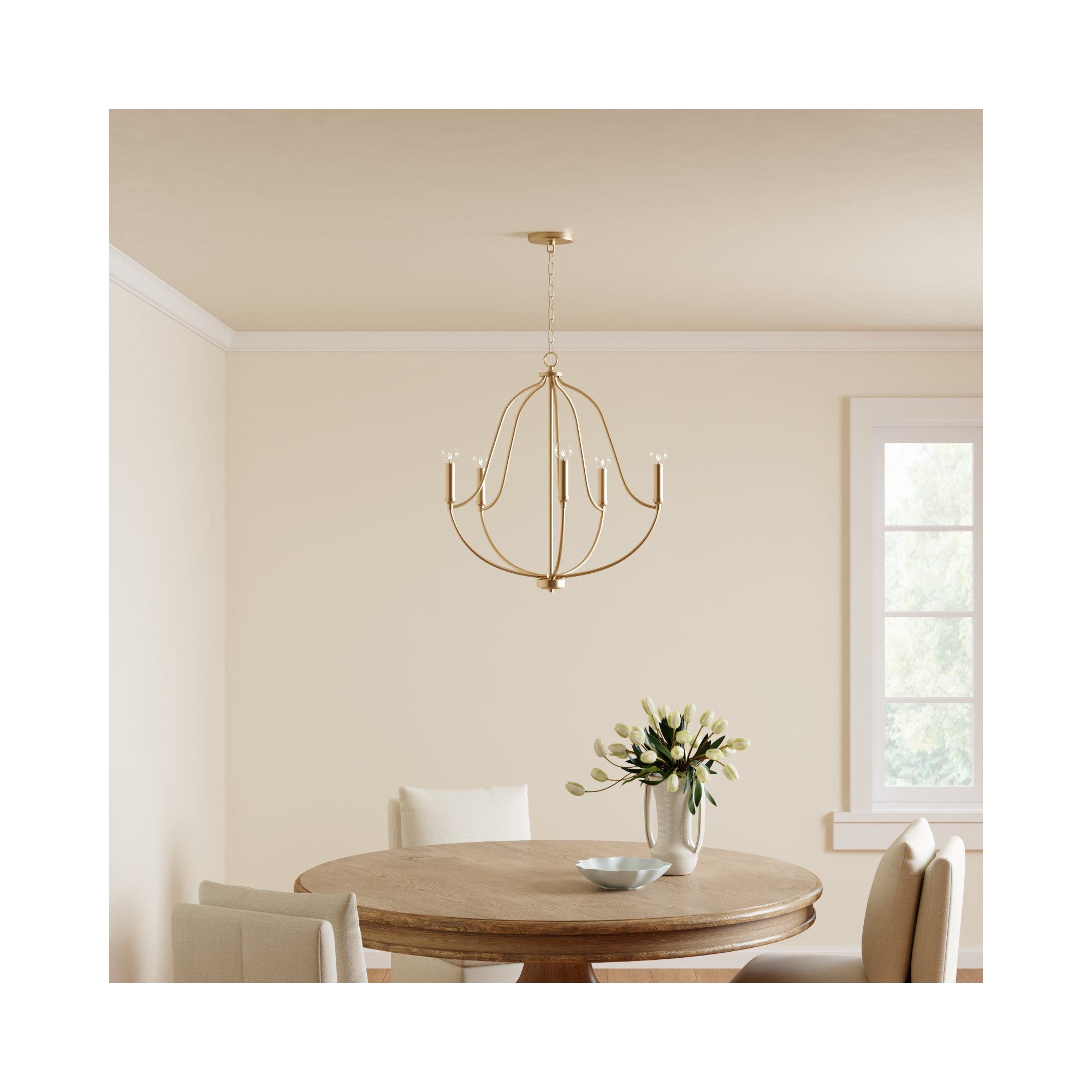 Kanda 5 - Light Metal Dimmable Chandelier, Aged Brass