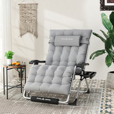 Chaise longue de patio pliante surdimensionnée 33 po avec coussin zéro et porte-gobelet
