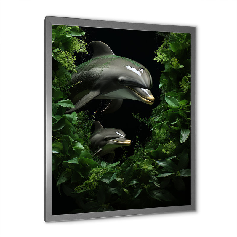 «Dolphin Eco Guardians» sur toile, Cadre simple argenté, H 32 po x l 16 po x P 1 po