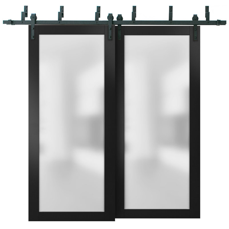 Portes coulissantes en verre givré Planum, 72 po x 84 po, Noir mat