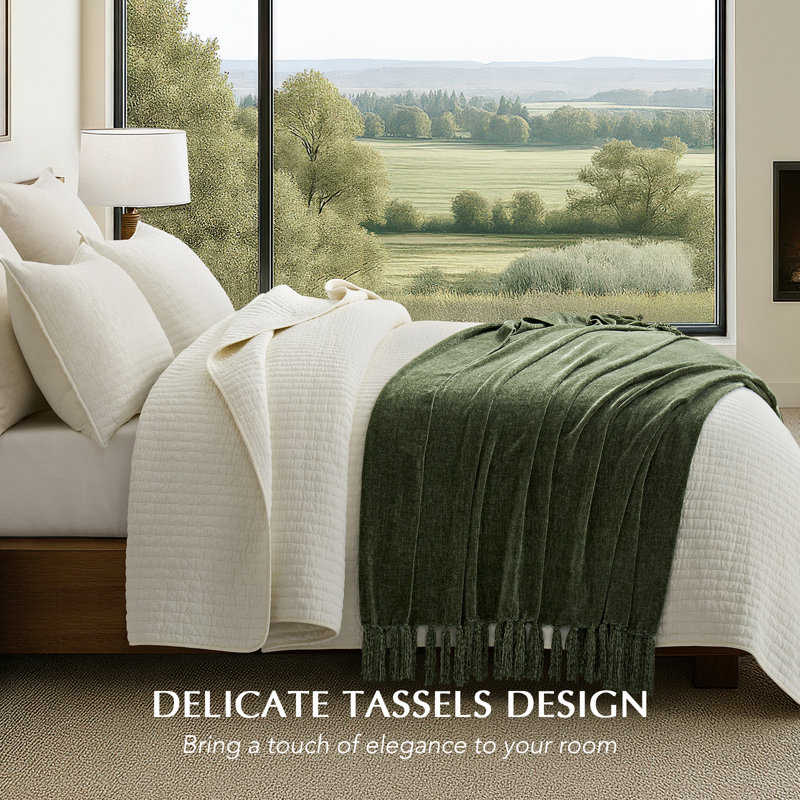 Soft Chenille Throw Blanket, 80" L x 60" W, Olive Green