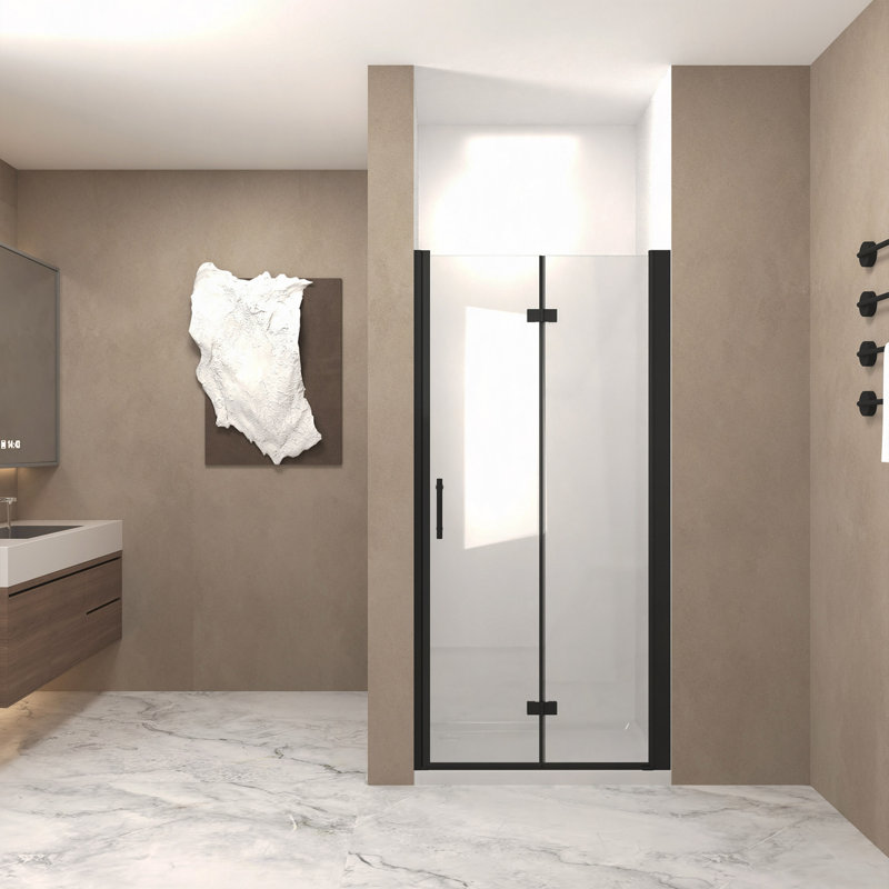 31-30"X 72" Shower Door, 1/4"(6Mm) Tempered Glass Aluminum Frame, Explosion Proof Film, Matte Black