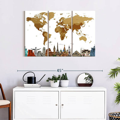 Carte du monde en bronze 3 pièces