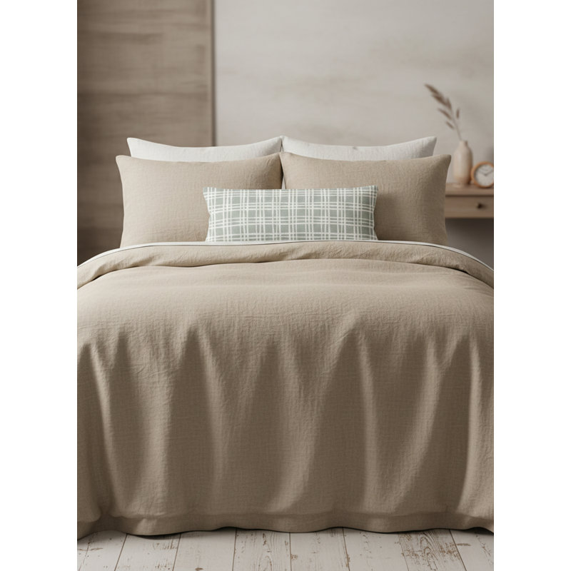 Cape Blue Estate Plaid Linen Dutch Euro Pillow 28X36 with Down Insert, Beige, Square 26", Down Blend
