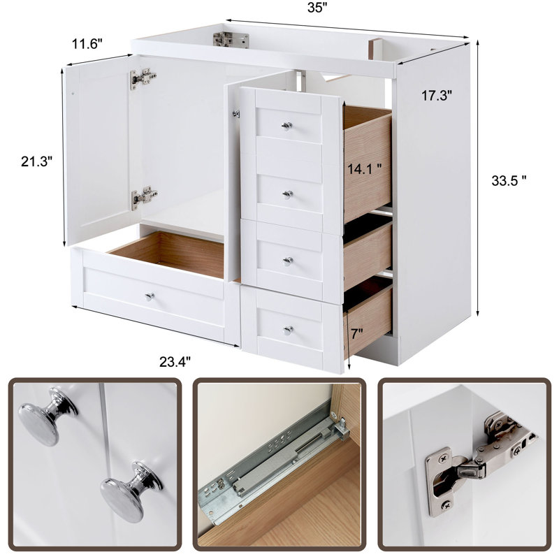 35'' Single Bathroom Vanity Base Only, White