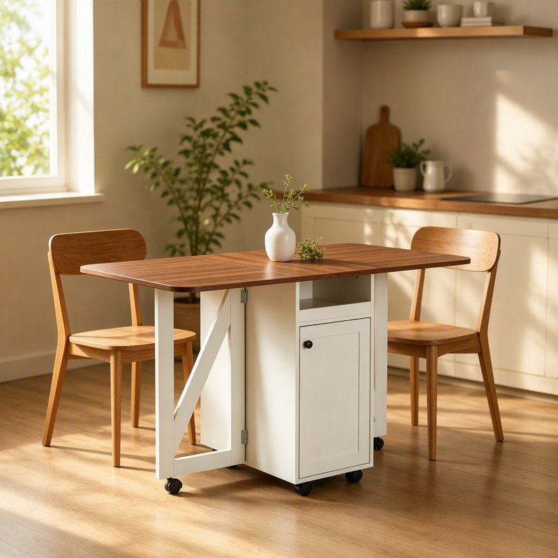 Table de salle à manger, Beige blanc, noyer