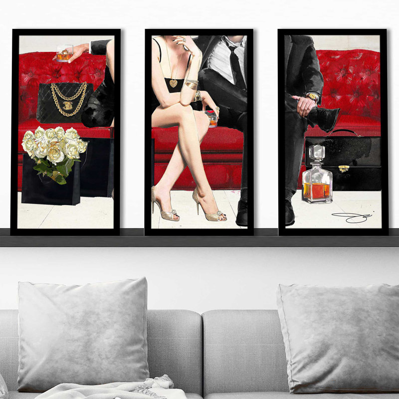 «Cocktail Hour» par Jodi - 3 pièces encadrées, L 52,5 po x H 33,5 po x P 1 po