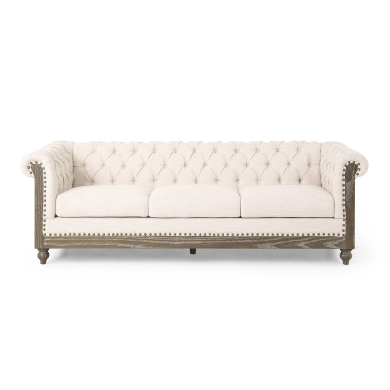 Canapé Chesterfield 3 places Anduin, Tissu beige
