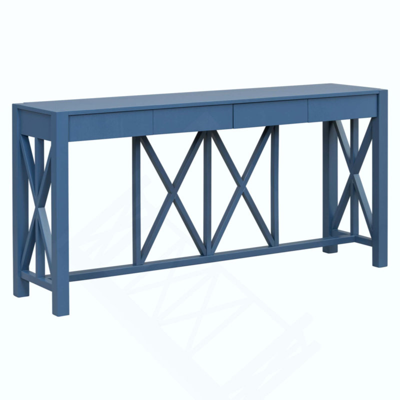 Acacia Veneer Console Table With 4 Spacious Drawers, Modern Crisscross Design Entryway Table With Open Bottom Storage,Farmhouse Sofa Table For Living Room,Kitchen,Dining Room,Hallway