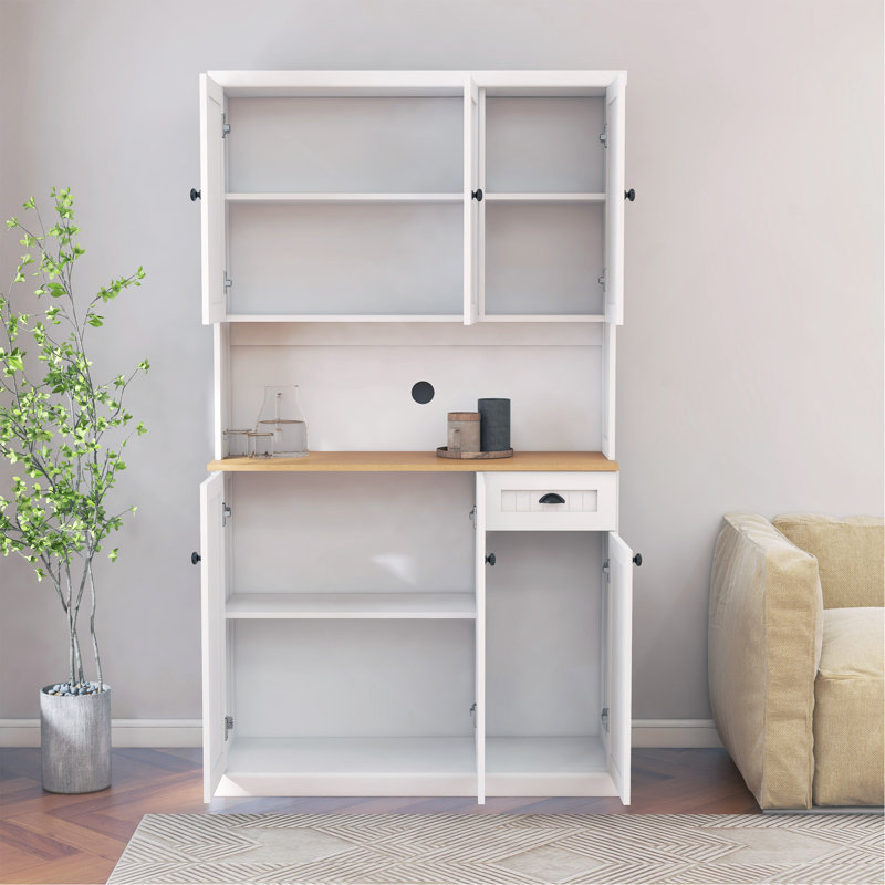Cabinet 71" Kitchen Pantry Storage With Microwave Oven Countertop, Freestanding Hutch Cabinet With Adjustable Shelves, 6 Doors And 1 Drawer