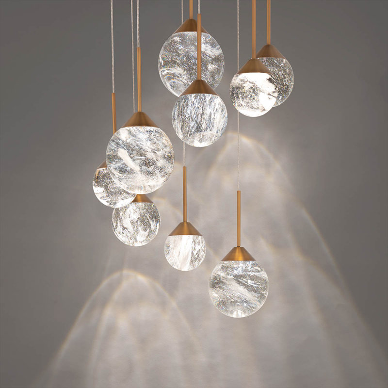 Quest 9 - Light LED Pendant, Aged Brass