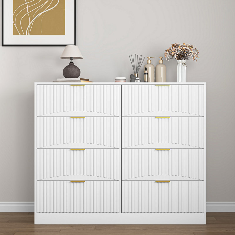Commode moderne avec 8 tiroirs pour la chambre à coucher, White