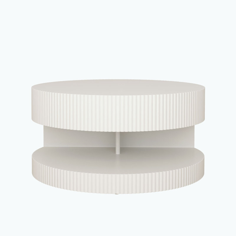 Modern Round Coffee Table with buttom Storage, White, 15.75" H x 31.5" W x 6.69" D