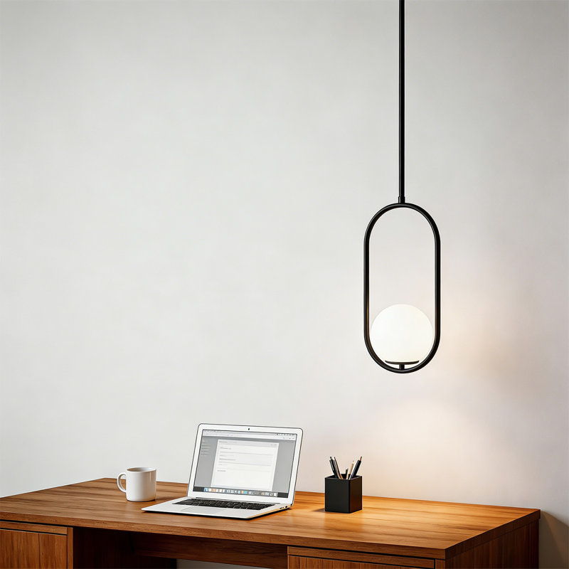 2-Pack Black Oval Opal Glass Pendant Lights – Adjustable Height Hardwired for Kitchen Island, Dining Room, Bedroom, Black