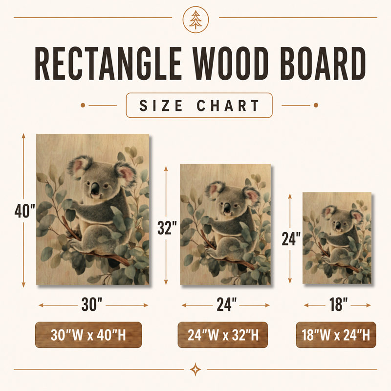 Koala parmi les eucalyptus - Art mural en bois pour chambre de bébé, H 32 po x l 24 po, Rectangulaire