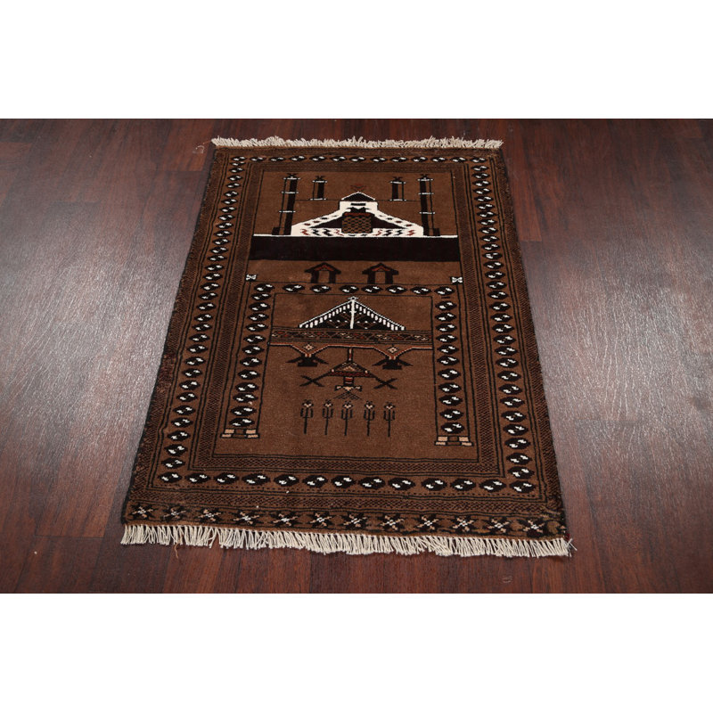 Tapis décoratif en laine noué à la main de conception unique noué à la main New Age Balouch brun 2 pi 7 po x 3 pi 7 po