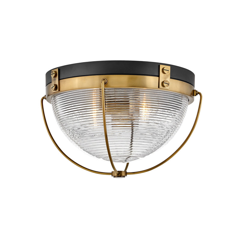 Heritage Brass and Black Glass Flush Mount Light