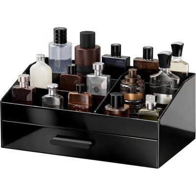 Organisateur de parfum pour homme avec tiroir, organisateur de salle de bain - Rangement de comptoir et commode en acrylique de qualité supérieure à 1 niveau avec tiroir