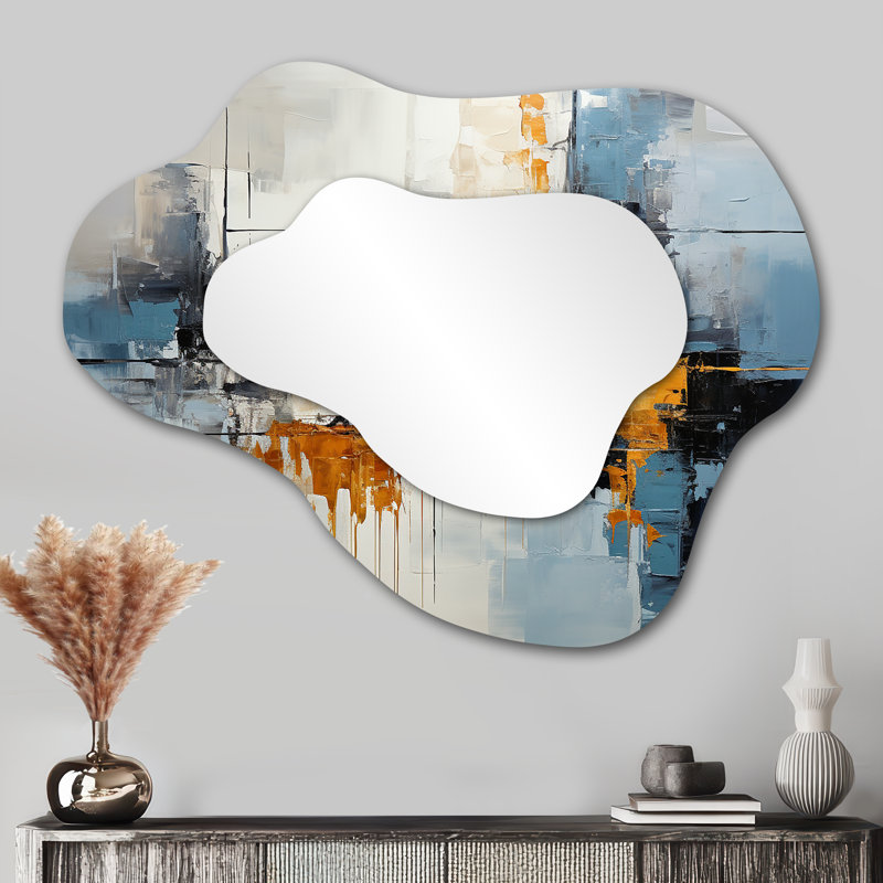 Vannino Urban Utopia II - Abstract Collages Cloud Decorative Mirror, Yellow Asymmetrical Wall Mirror, Printed Metal Art