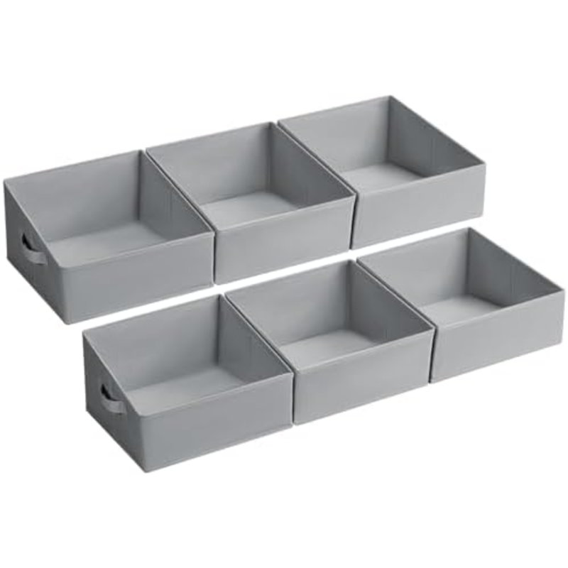 Storage Bins For Closet, Trapezoid Storage Bins With Front Handle, Fabric Storage Baskets For Shelves, Line Closet Organizers For Toys, Boooks, Clothes, 6 Packs (Grey)
