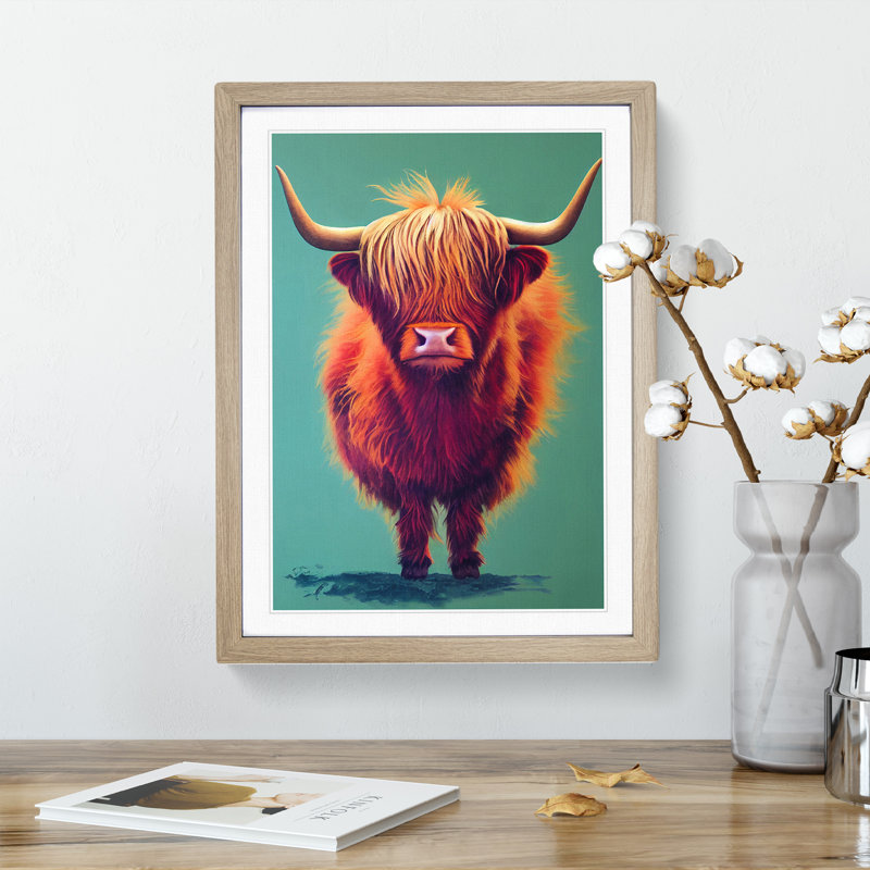 The Awesome Highland Cow - Single Picture Frame Print, 34cm H x 25cm W x 2cm D, Oak Framed