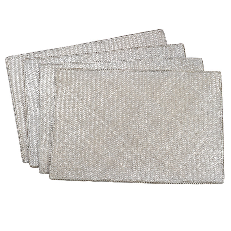 Kailua Collection Water Hyacinth Embroidered Rectangle Placemat, Silver