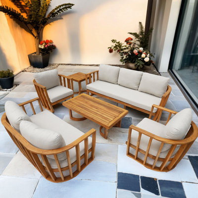Helga 5 - Piece Acacia Wood Patio Outdoor Conversation Set With Cushions