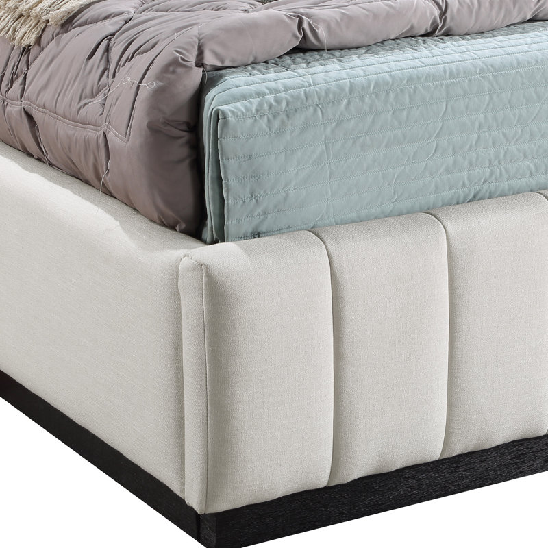 Codyn Upholstered Platform Bed, Beige Linen Textured Fabric, Full / Double