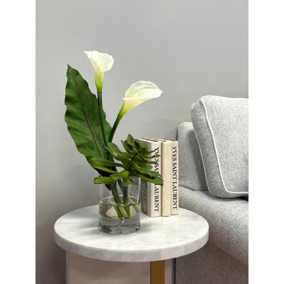 Succulent and Calla Lilies Arranged in Glass Vase