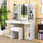 Vanity Desk with LED Mirror, 3 Drawers ,Storage Shelves and Stool-597775611