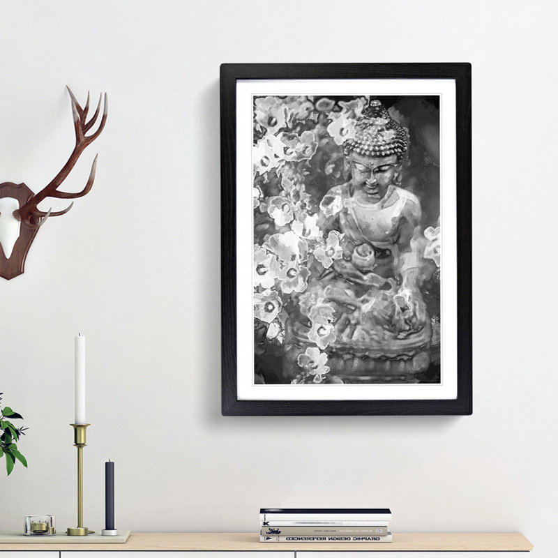 Buddha Surrounded in Abstract - Picture Frame Art Print, Black Framed, 48cm H x 36cm W x 2cm D