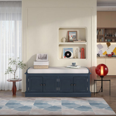 Upholstered Storage Bench with 2 Cabinets