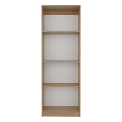 Modern Four-Shelf Home Display Unit For Books And Decor, Natural Oak Finish