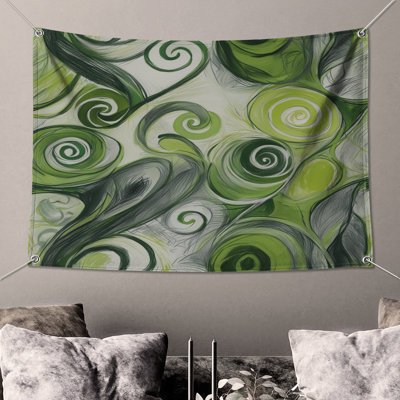 Tapisserie murale abstraite tourbillon vert - décoration murale tourbillons